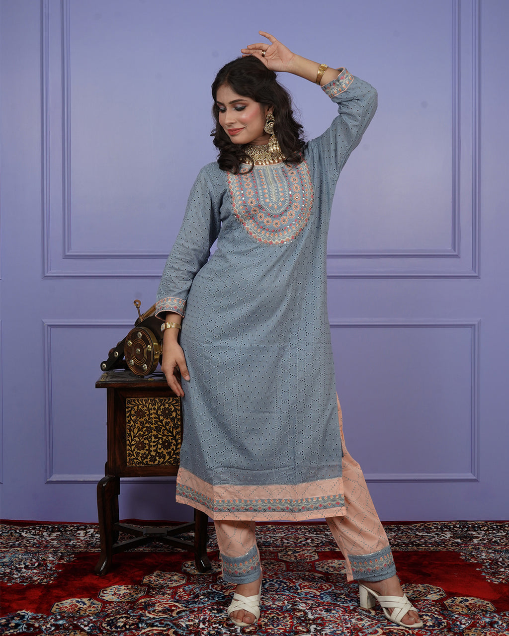 Thread & Chikankari Kurti Set