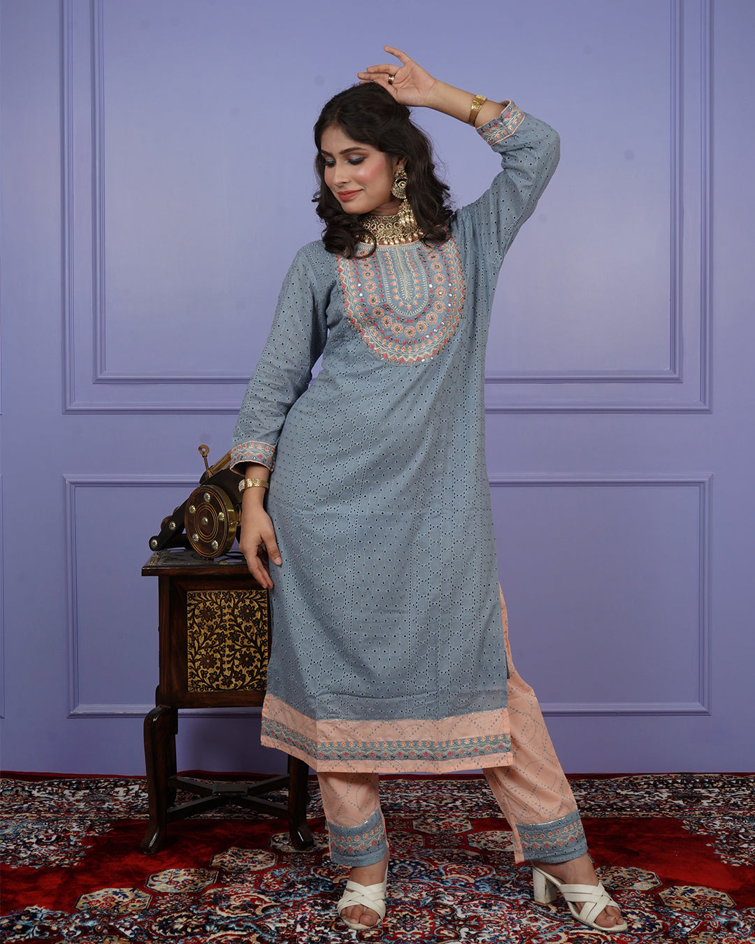 Thread & Chikankari Kurti Set