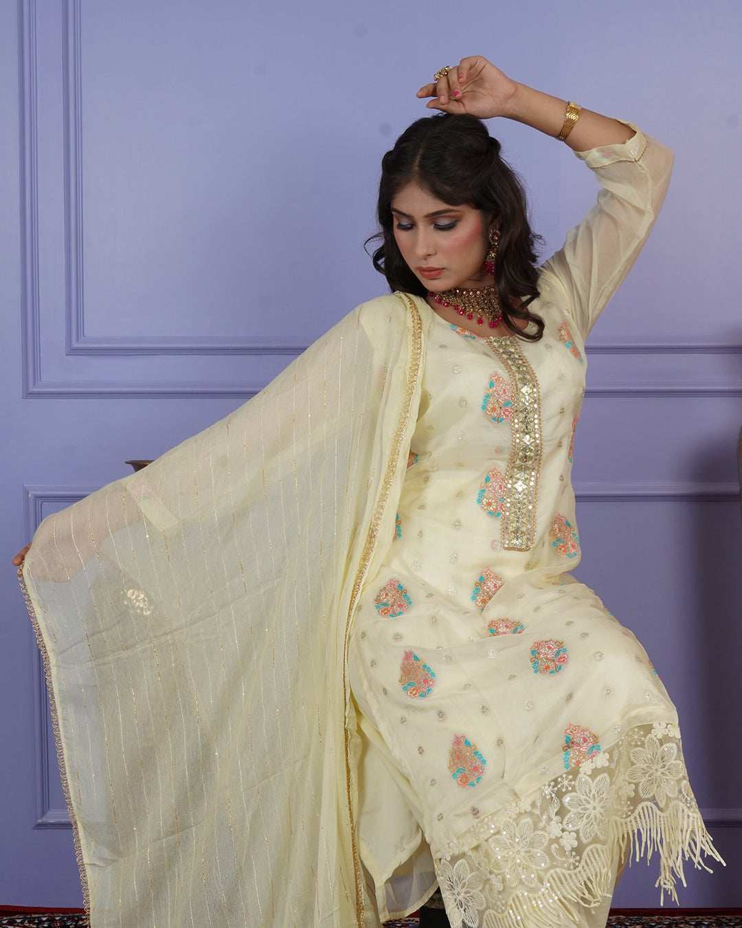 Banarasi Boota Straight Kurti Set