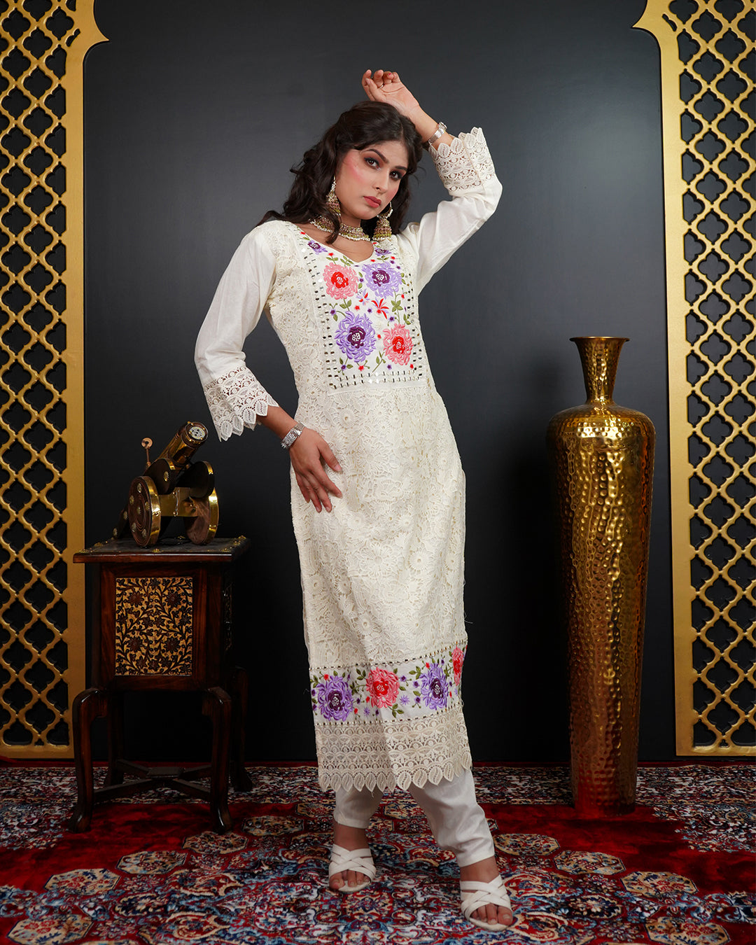 Embroidered Mirror Work Kurti Set