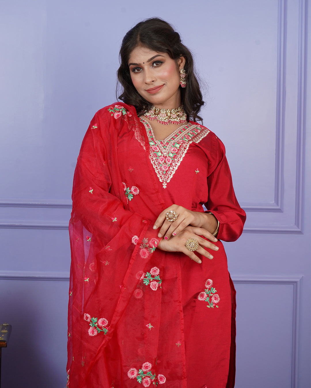 Fully Embroidered Thread Work Kurti Set