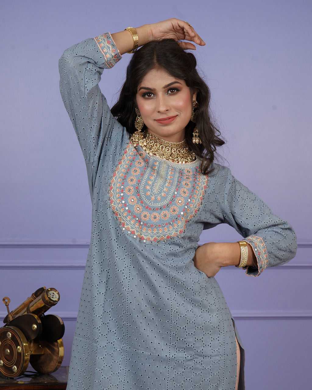 Thread & Chikankari Kurti Set