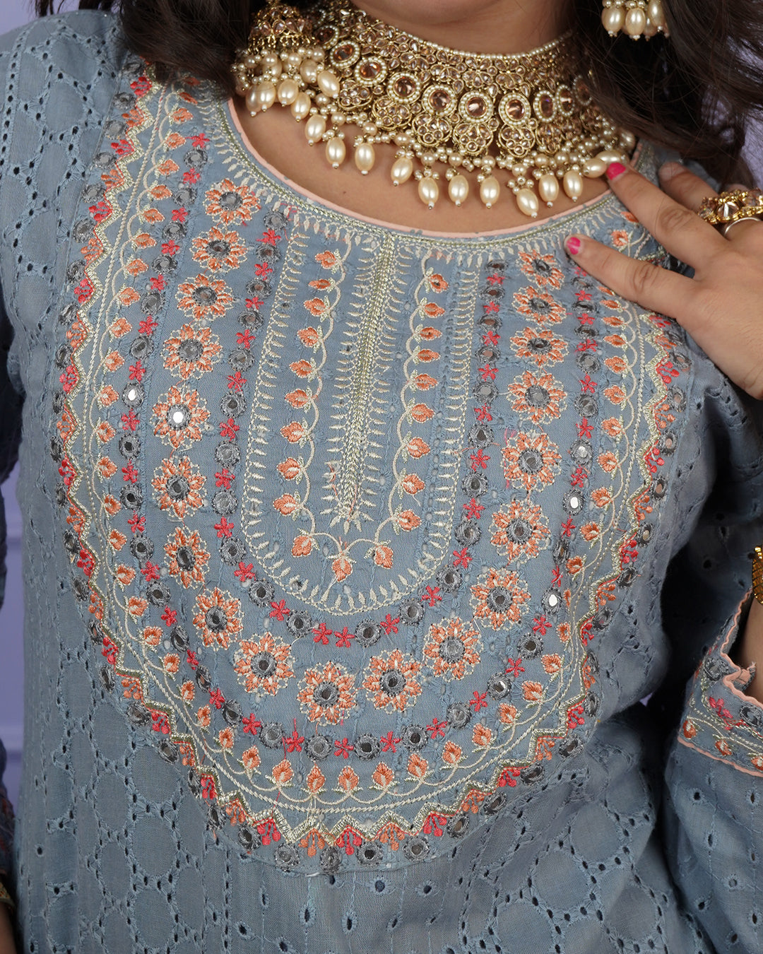 Thread & Chikankari Kurti Set