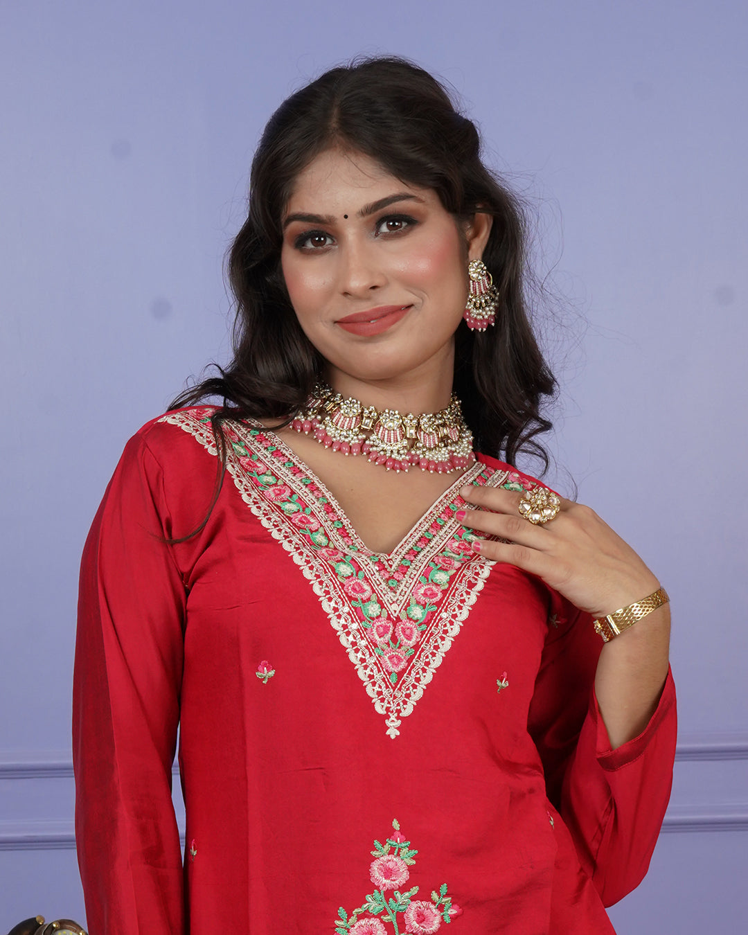 Fully Embroidered Thread Work Kurti Set