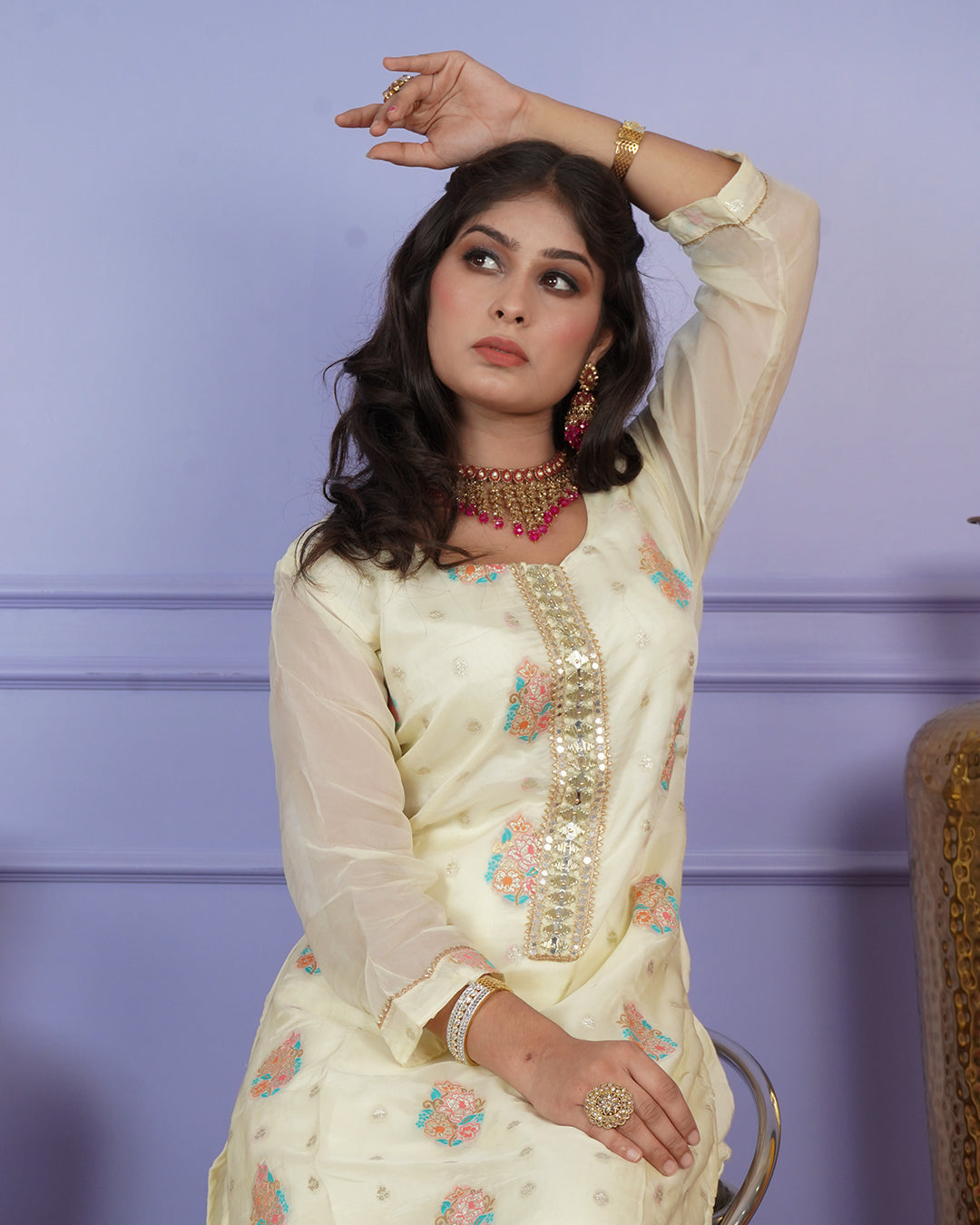 Banarasi Boota Straight Kurti Set