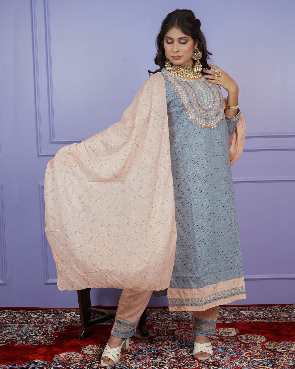 Thread & Chikankari Kurti Set