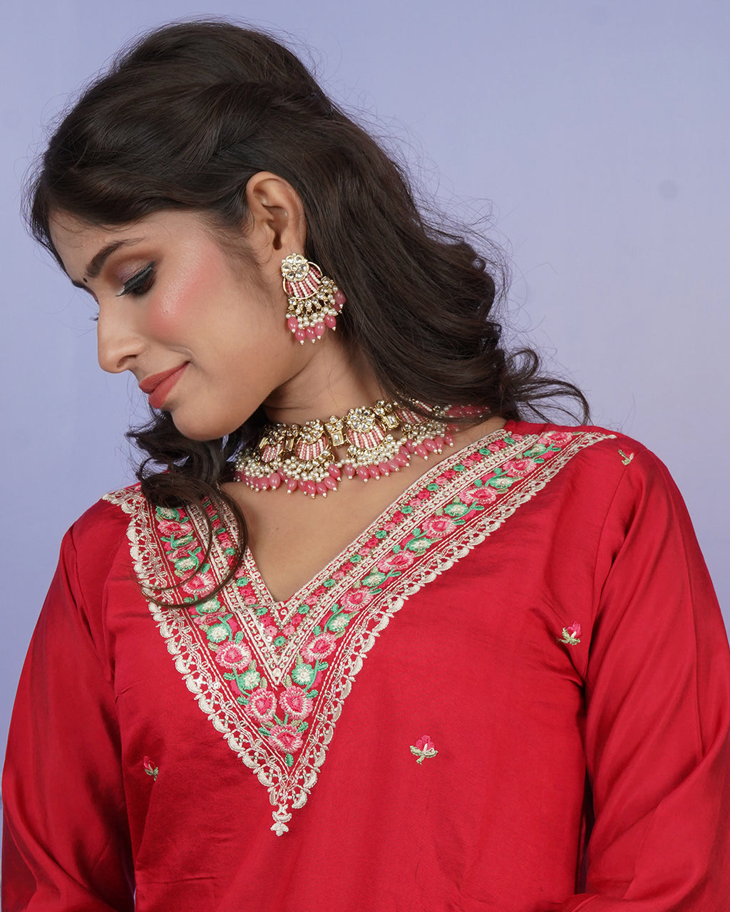 Fully Embroidered Thread Work Kurti Set