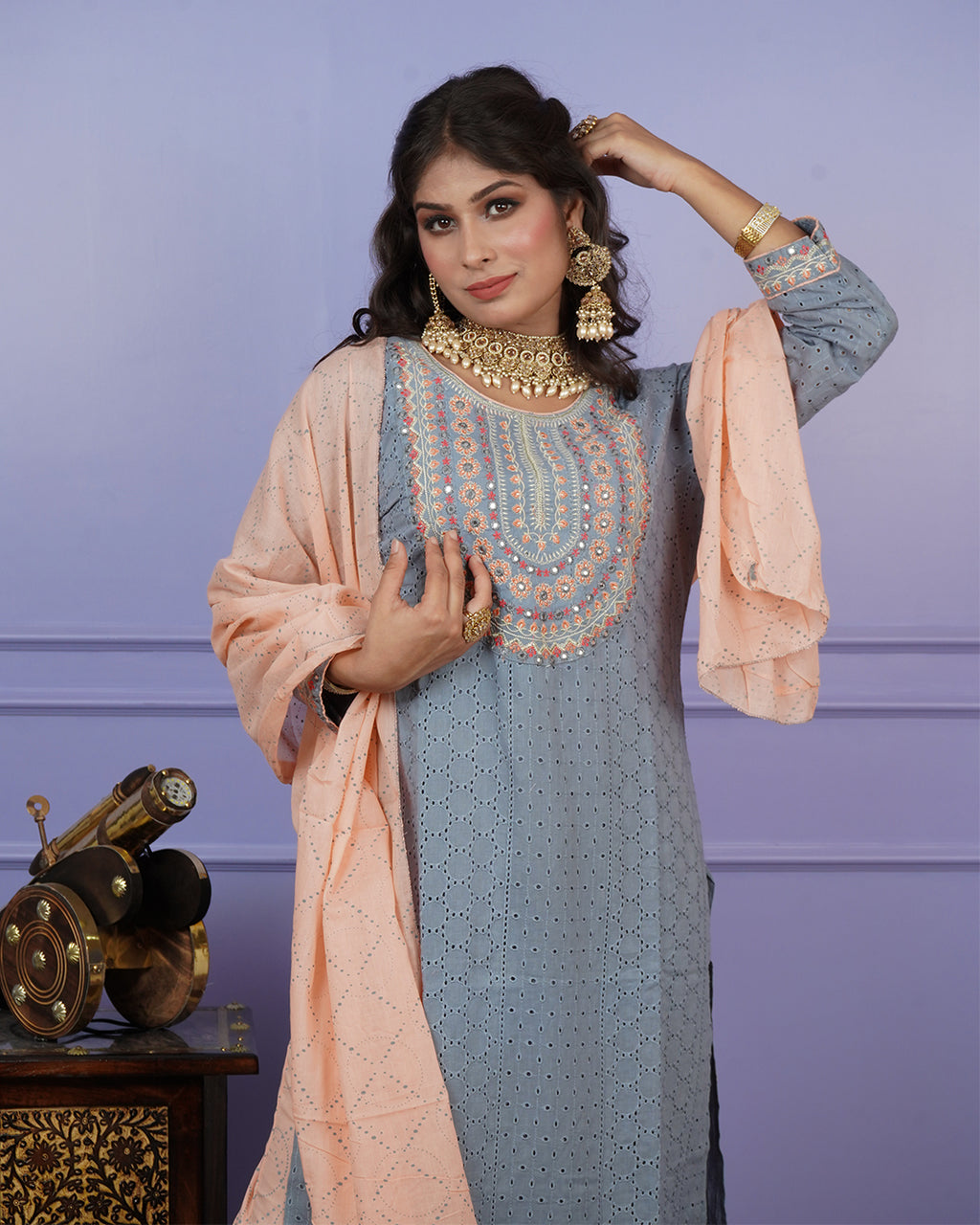 Thread & Chikankari Kurti Set