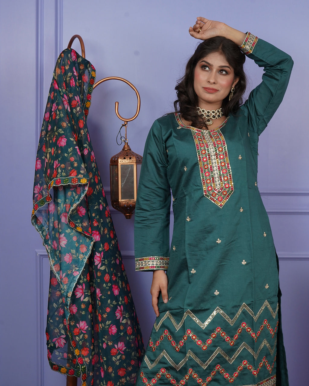 Straight-Cut Thread Work Kurti Set