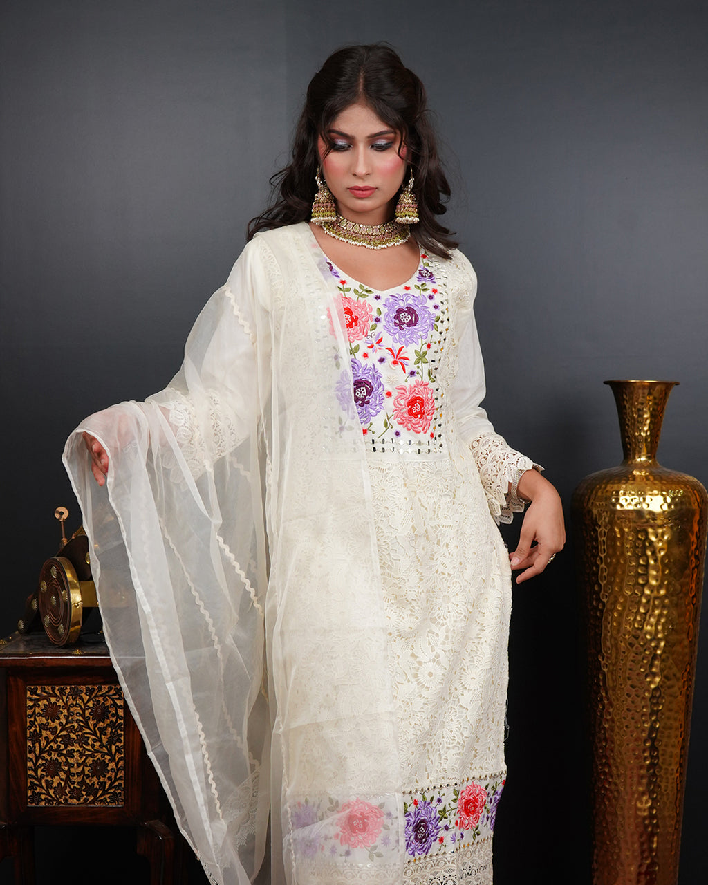 Embroidered Mirror Work Kurti Set