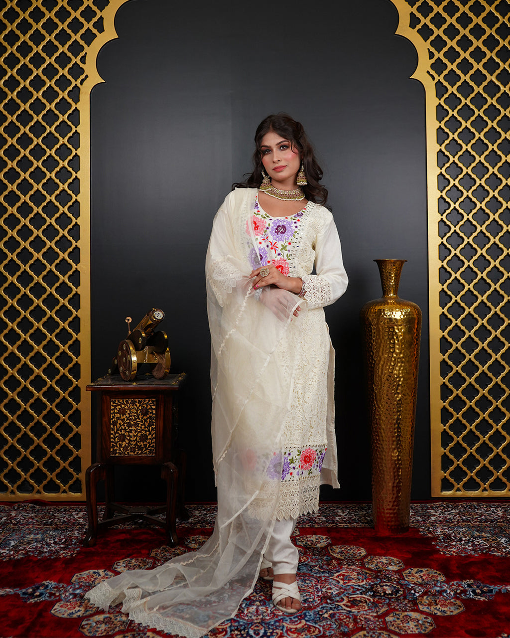 Embroidered Mirror Work Kurti Set