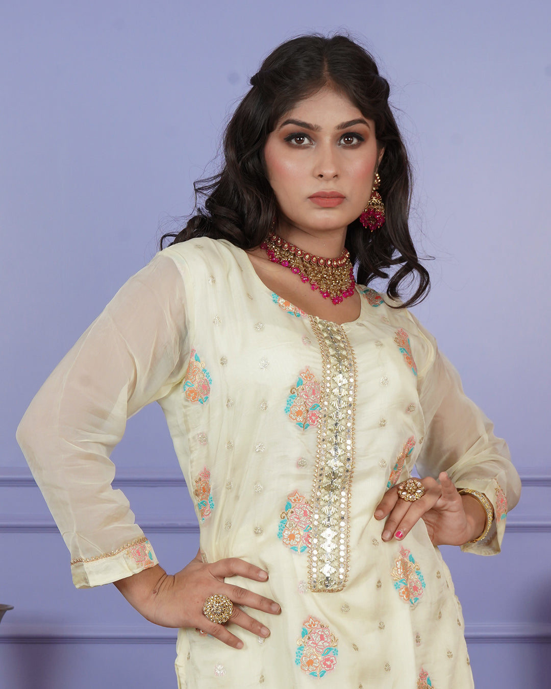 Banarasi Boota Straight Kurti Set