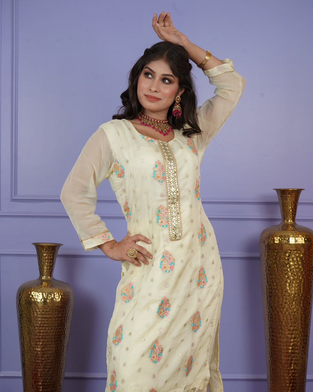 Banarasi Boota Straight Kurti Set
