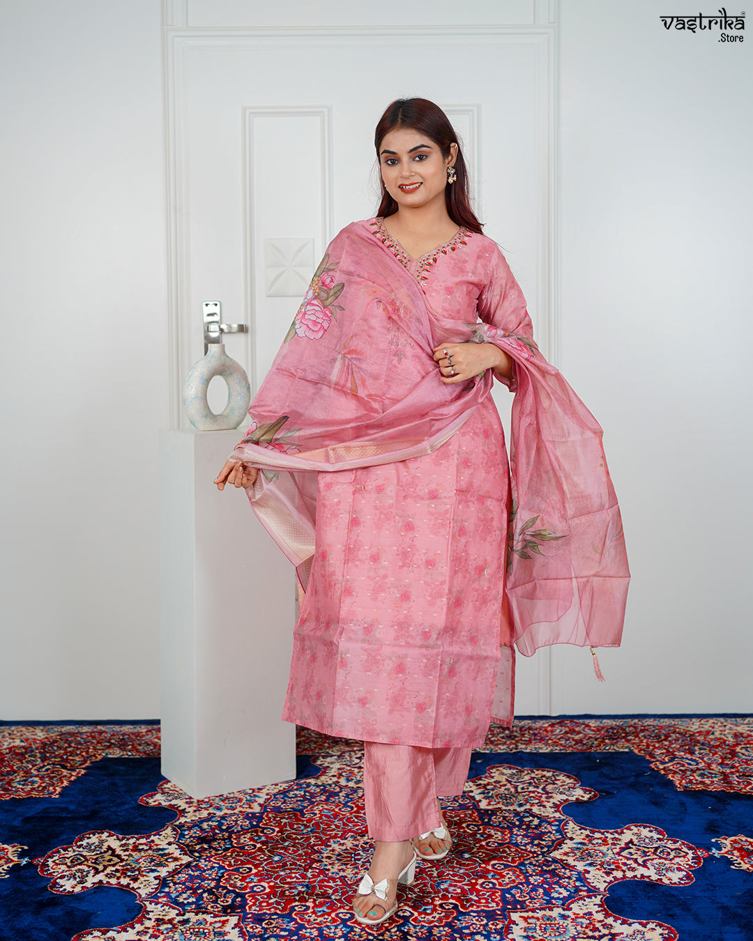 Gajri Chanderi Silk Kurti Set