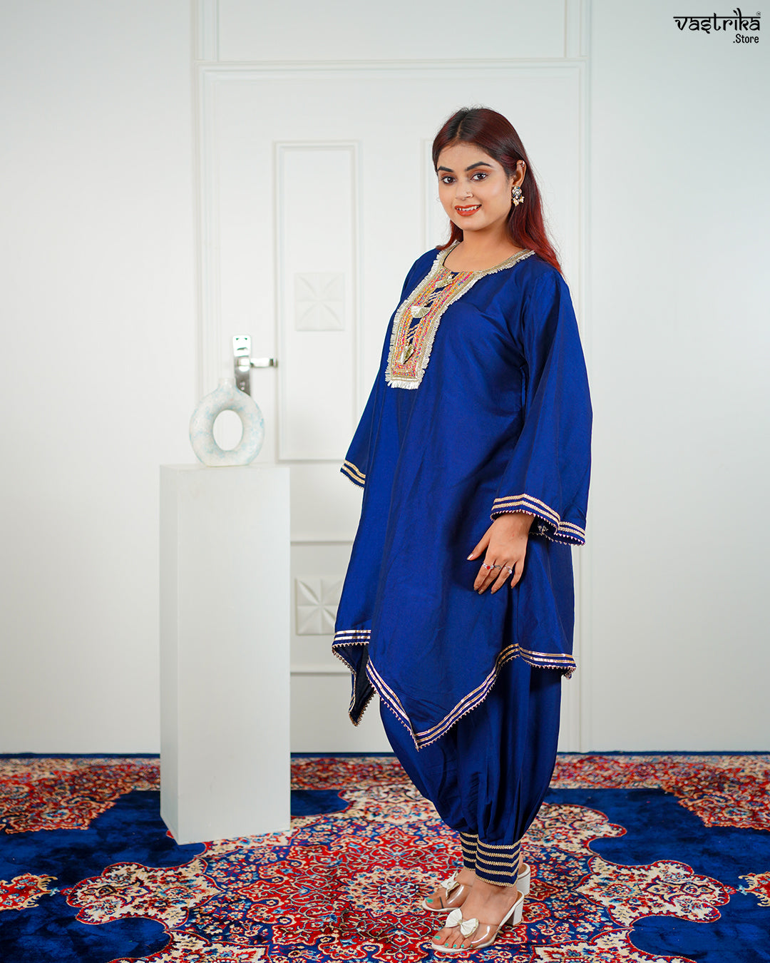 Blue Roman Silk Kurti Set