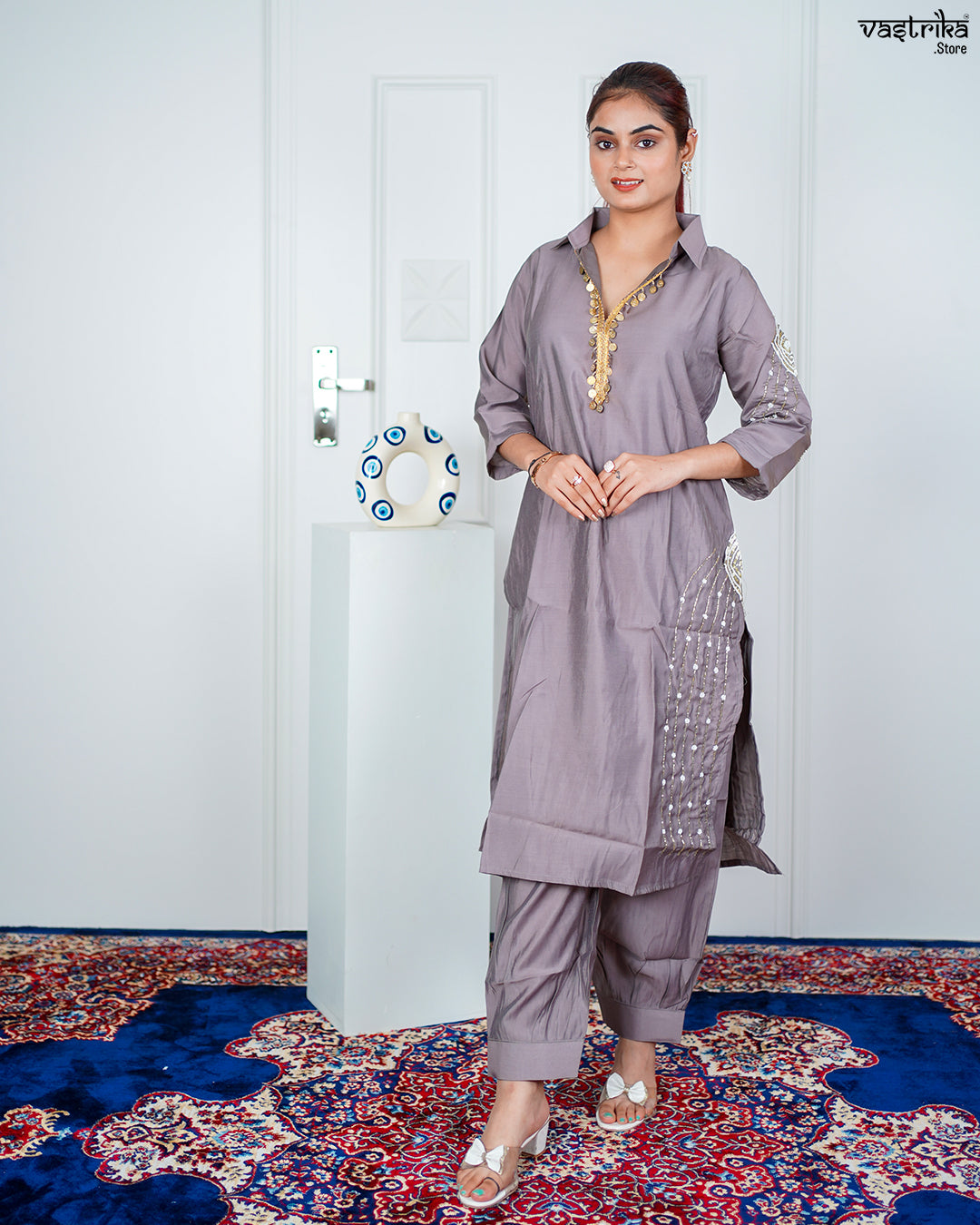 Grey Masleen Handwork Coord Set