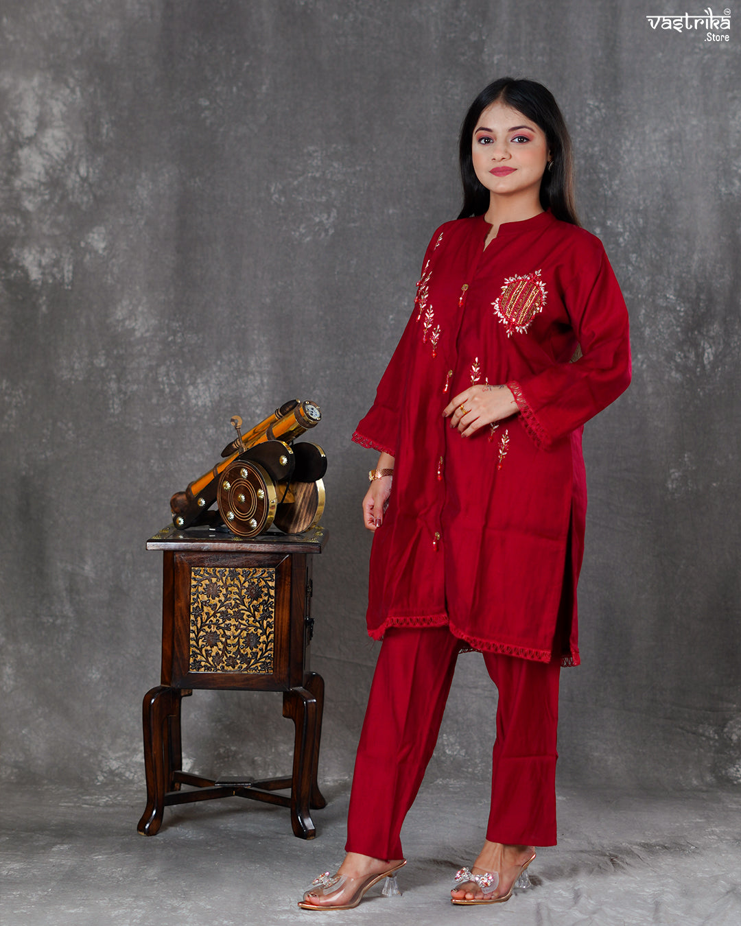 Maroon Silk Coord Set