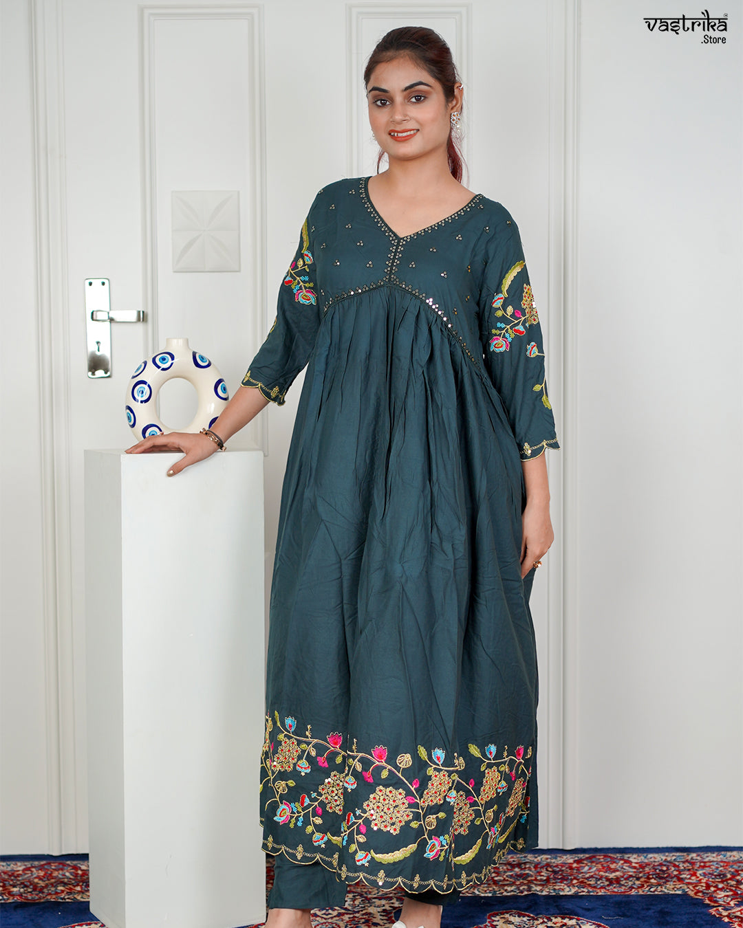 Bottle Green Aalia Sequin Frock Set