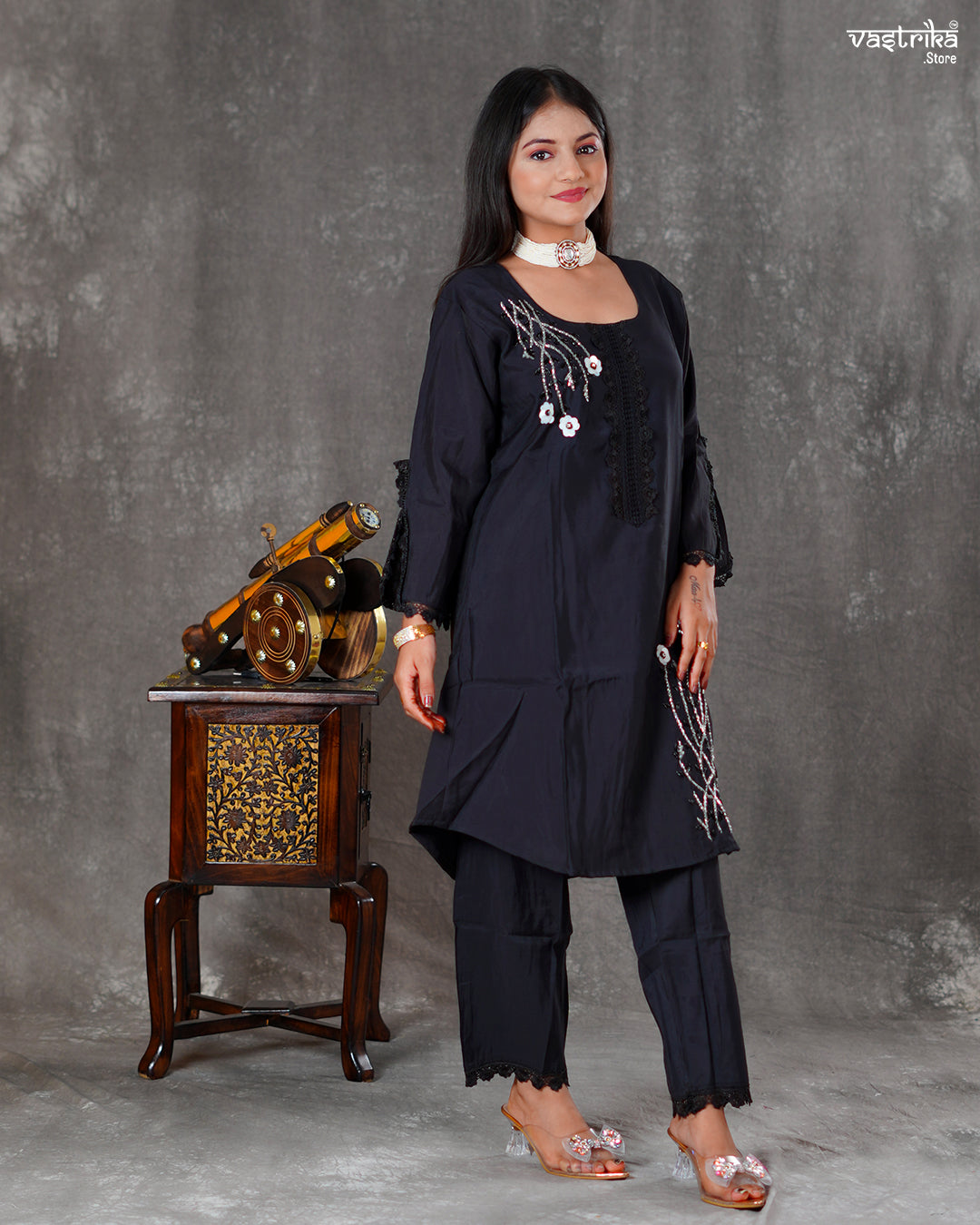 Black Roman Silk Coord Set