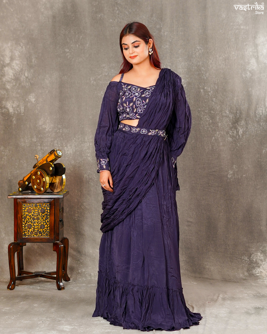 Dark Purple Chiffon Skirt Saree Set