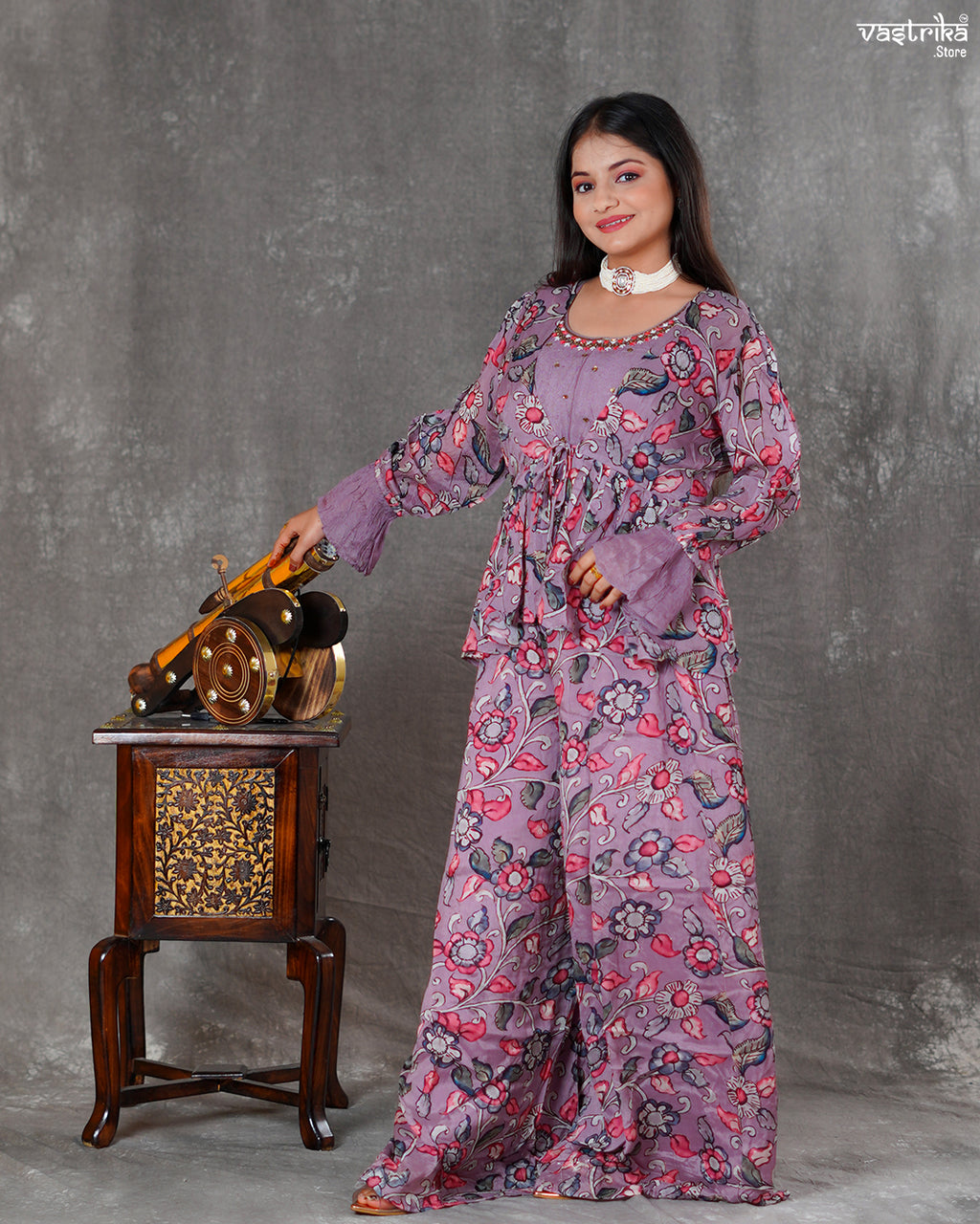 Purple Chinon Silk Layered Coord Set
