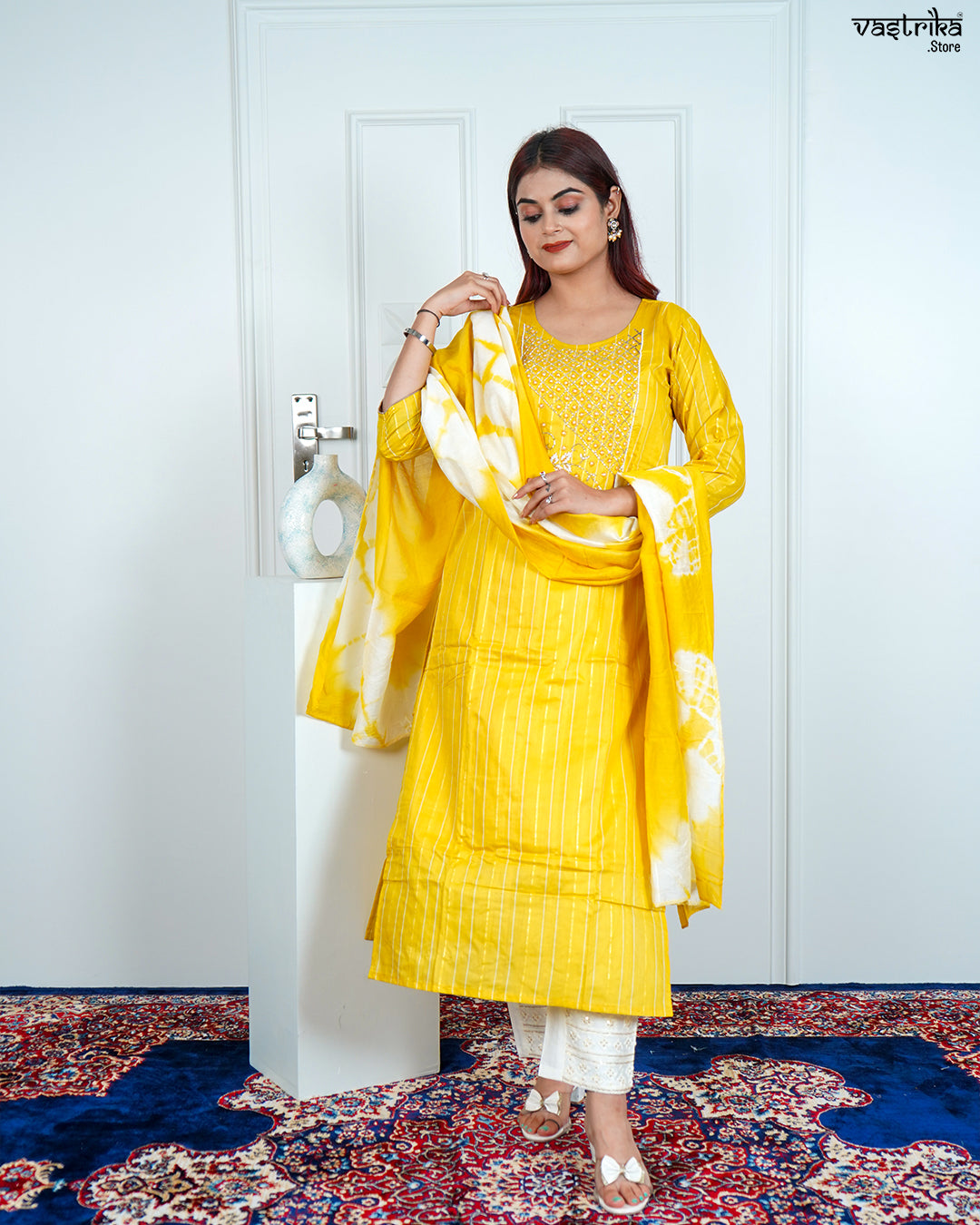 Yellow Chanderi Silk Kurti Set