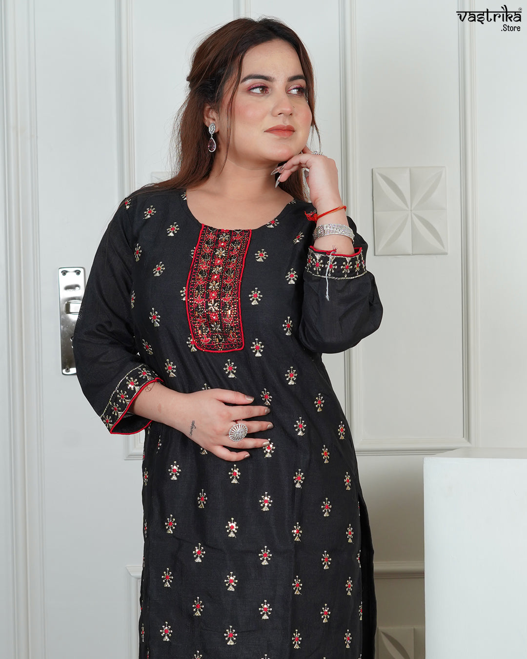 Silk Kurti Set with Jari & Sequin Work