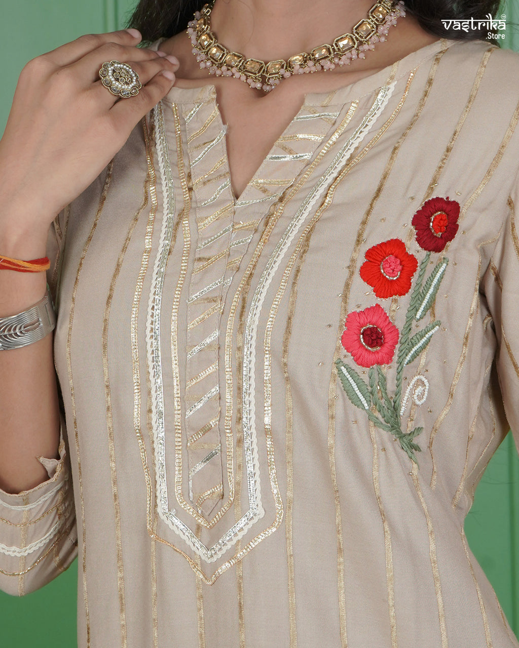 Jari & Handwork Kurti Set