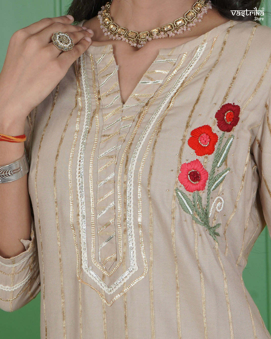 Jari & Handwork Kurti Set
