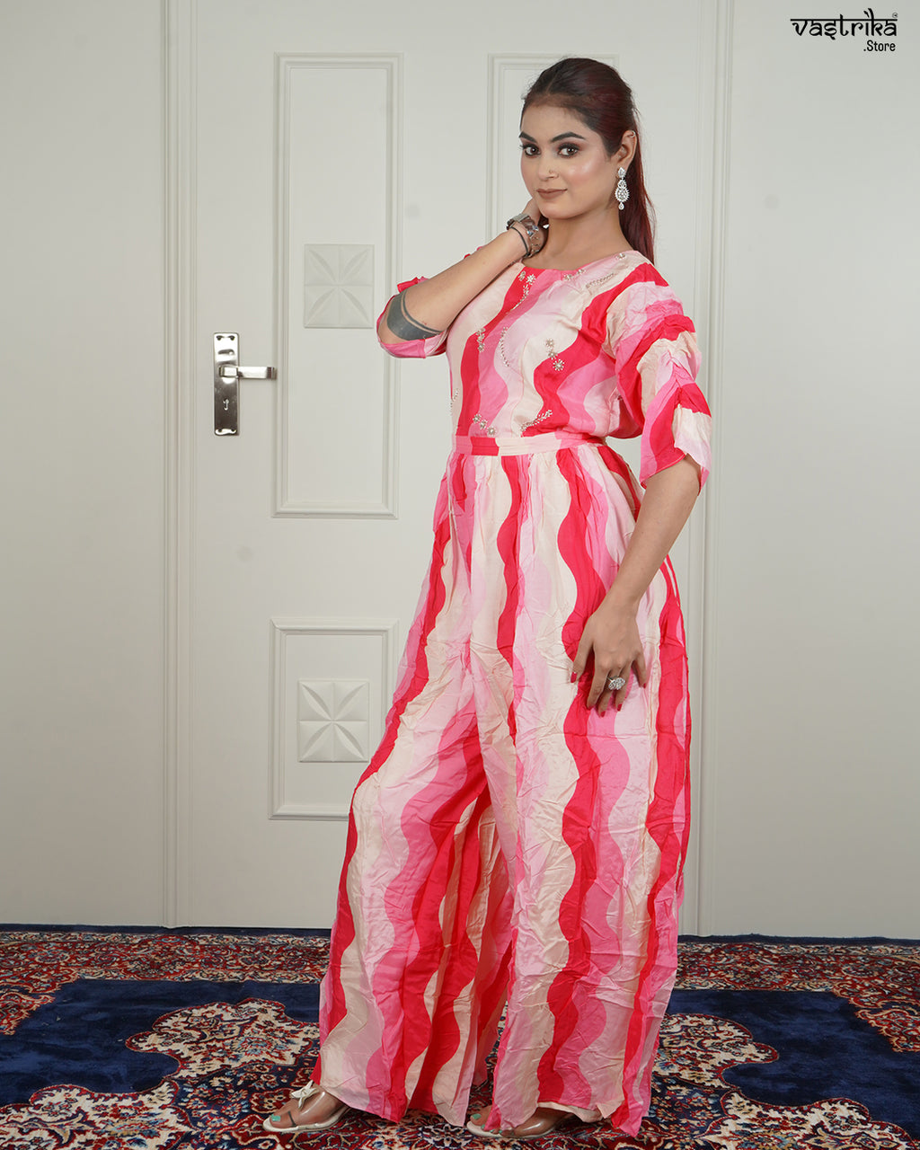 Multicolour Handworked Santoon Jumpsuit
