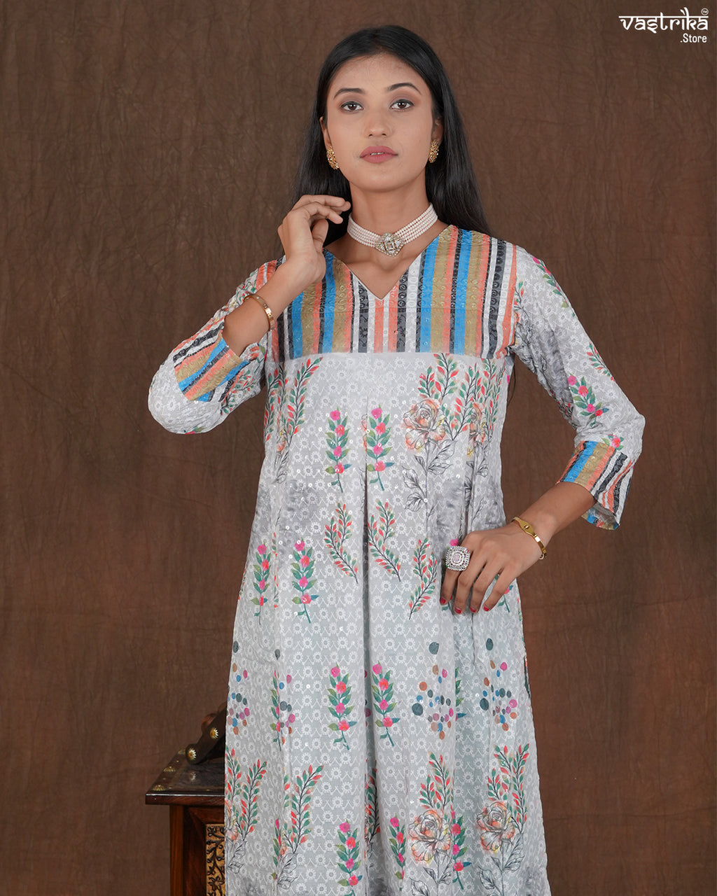 Cotton Frock Set with Chikan Work