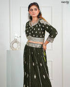 Mehndi Georgette Crop Top Set