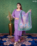 Purple Roman Silk Festive Kurti Set