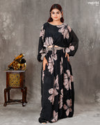 Black Chiffon Digital Print Skirt Set