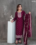 Round Neck Kurti Set with Jaal Dupatt