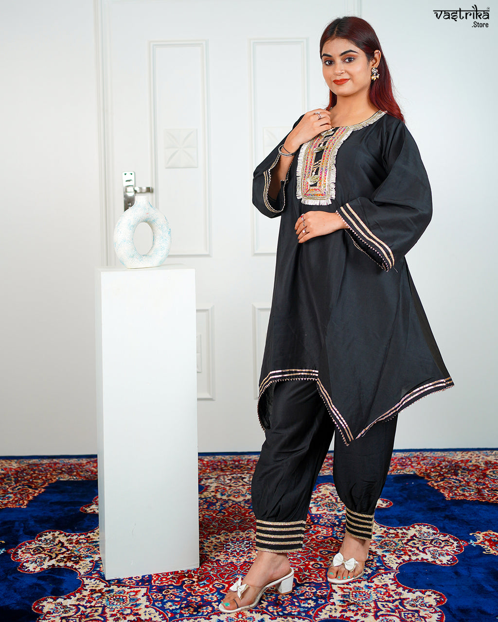 Black Roman Silk Signature Kurti Set