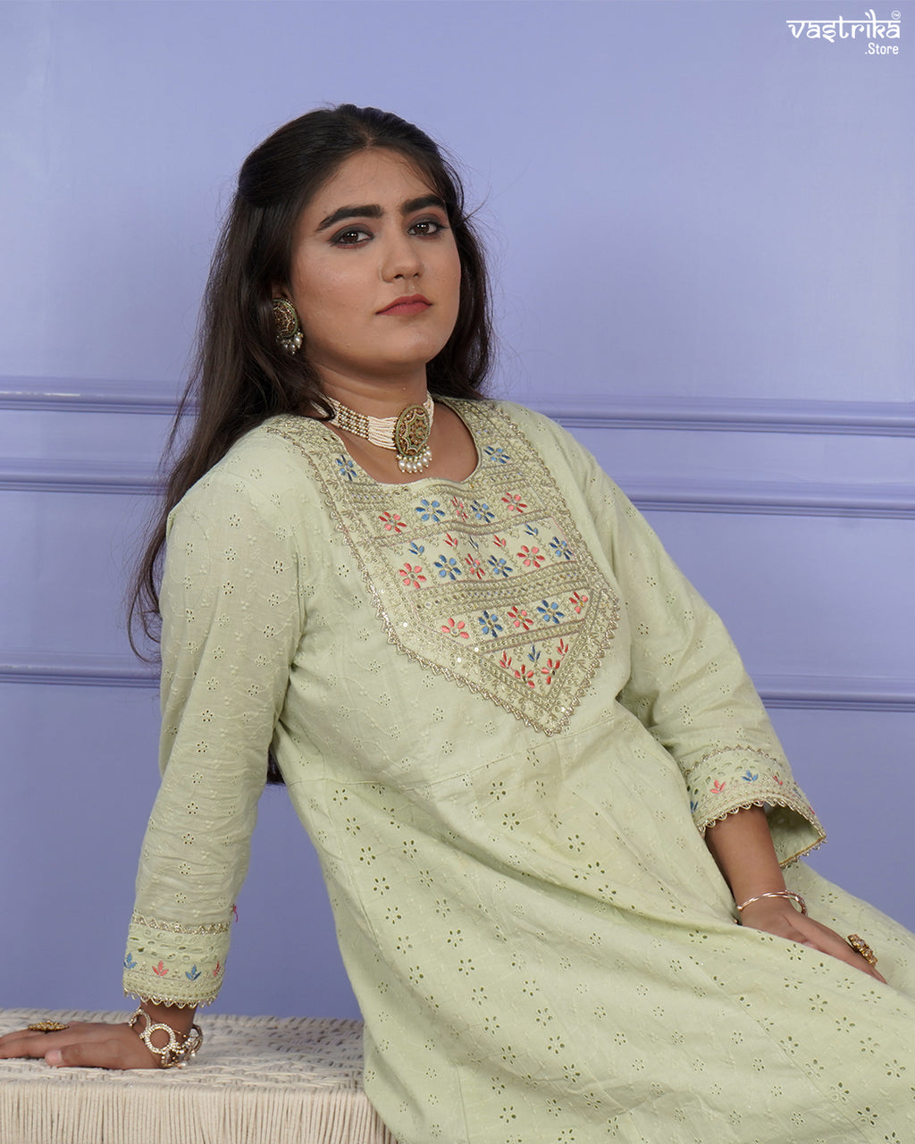 Chikankari Frock-Style Kurti Set
