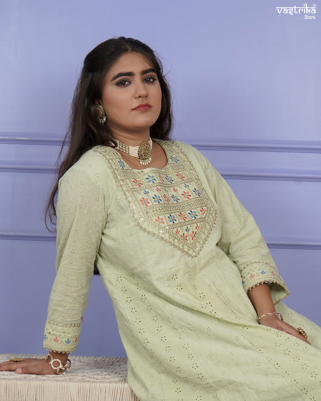 Chikankari Frock-Style Kurti Set