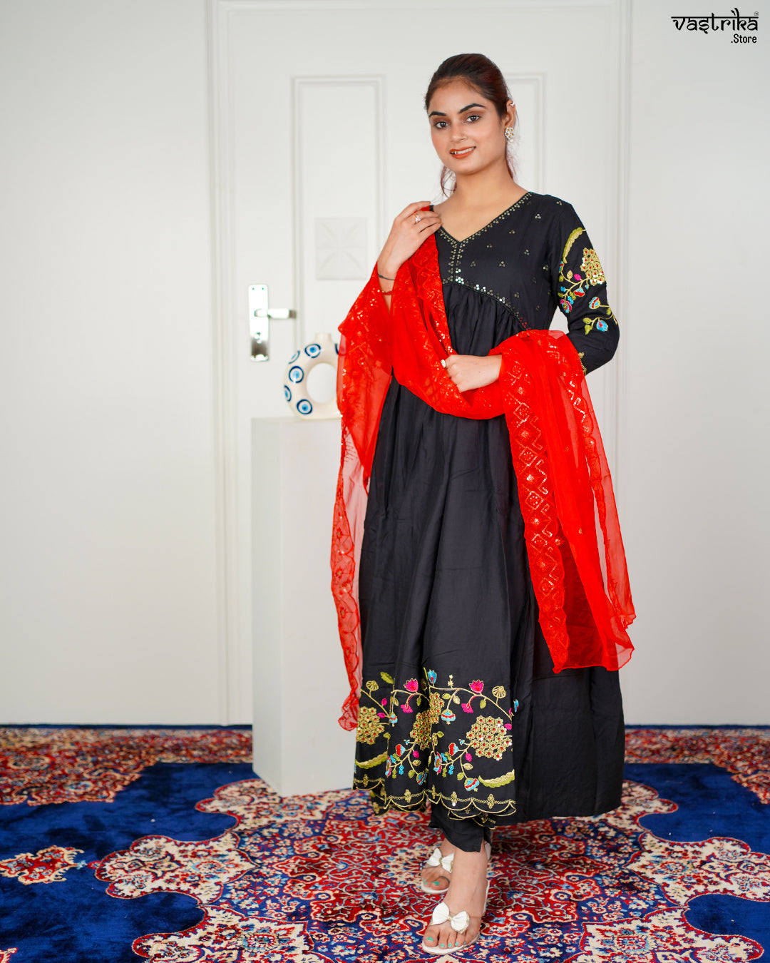 Black Aalia Resham Frock Set