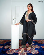 Black Roman Silk Signature Kurti Set