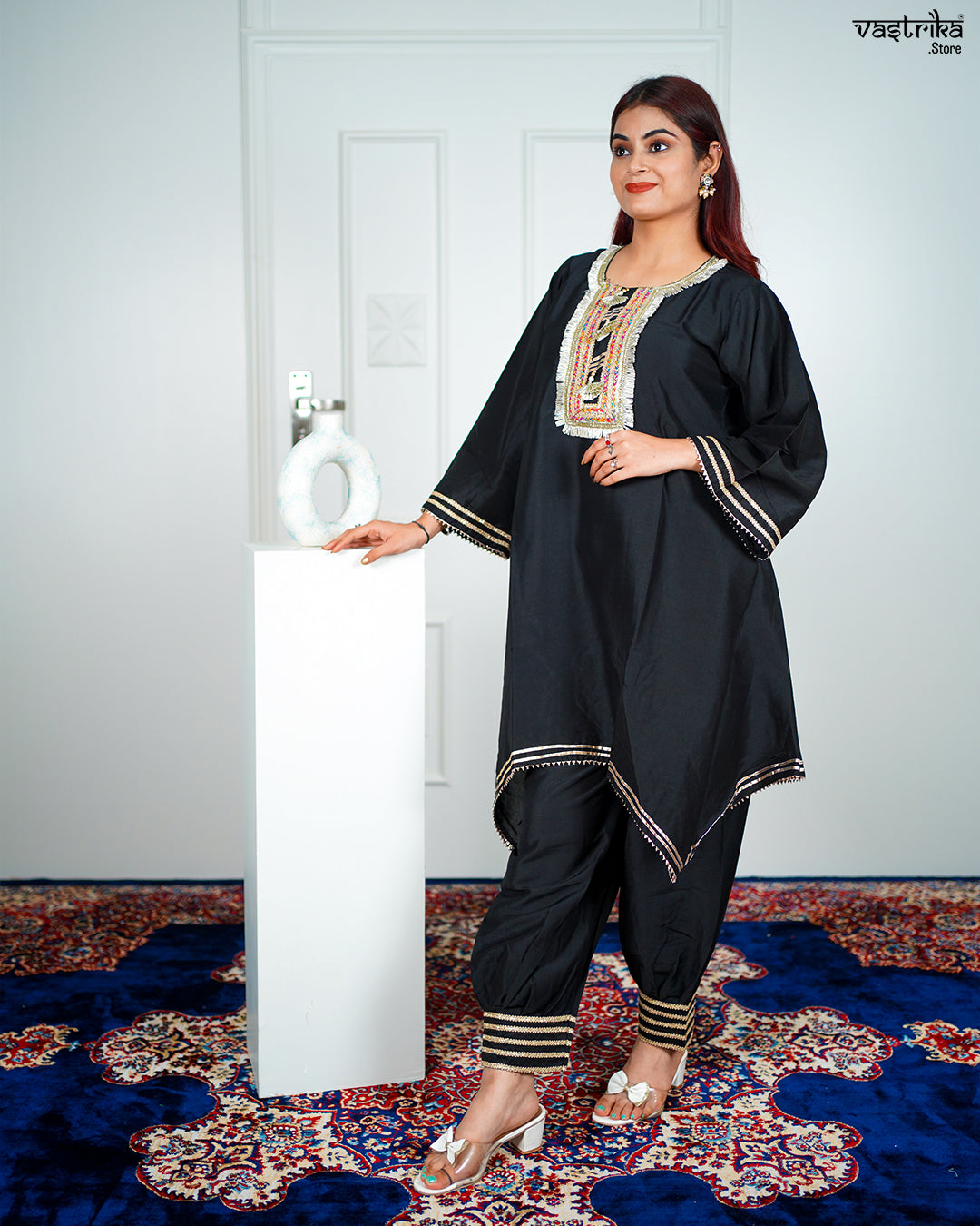 Black Roman Silk Signature Kurti Set