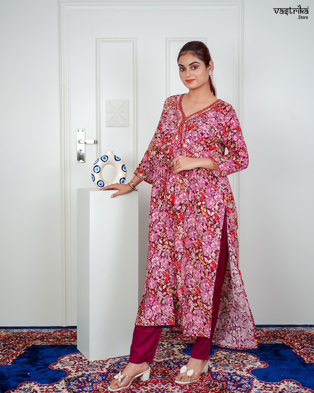 Wine Aalia Flare Frock Set
