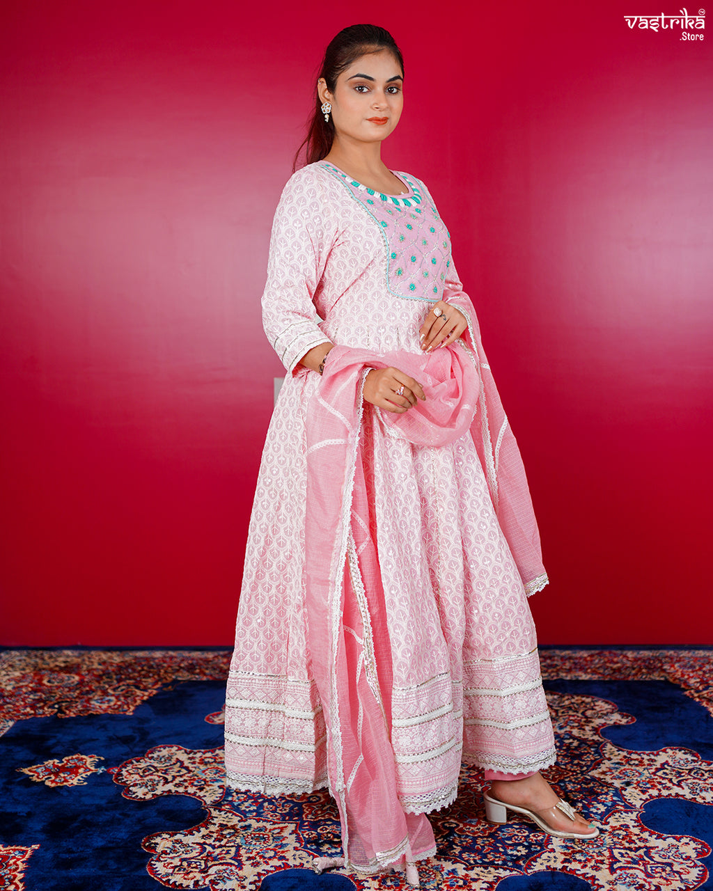 Pink Cotton Lace Frock Set