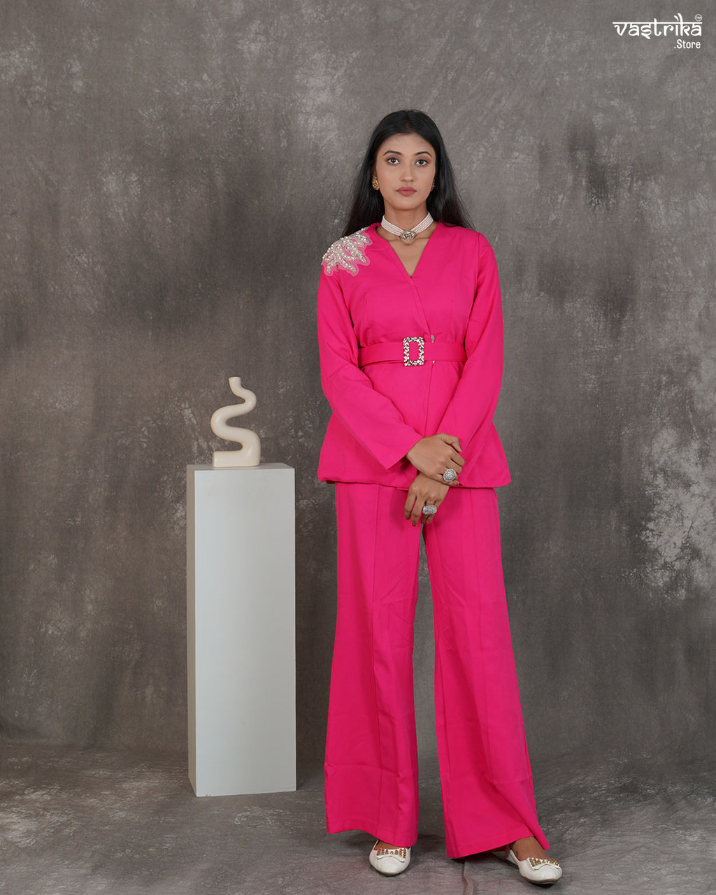Crape Blazer-Style Cord Set with Belt