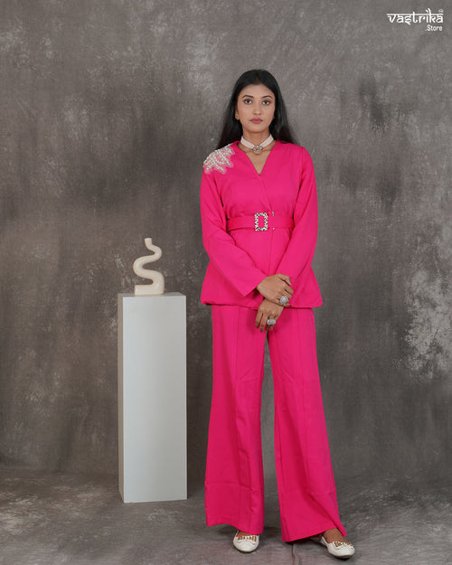 Crape Blazer-Style Cord Set with Belt