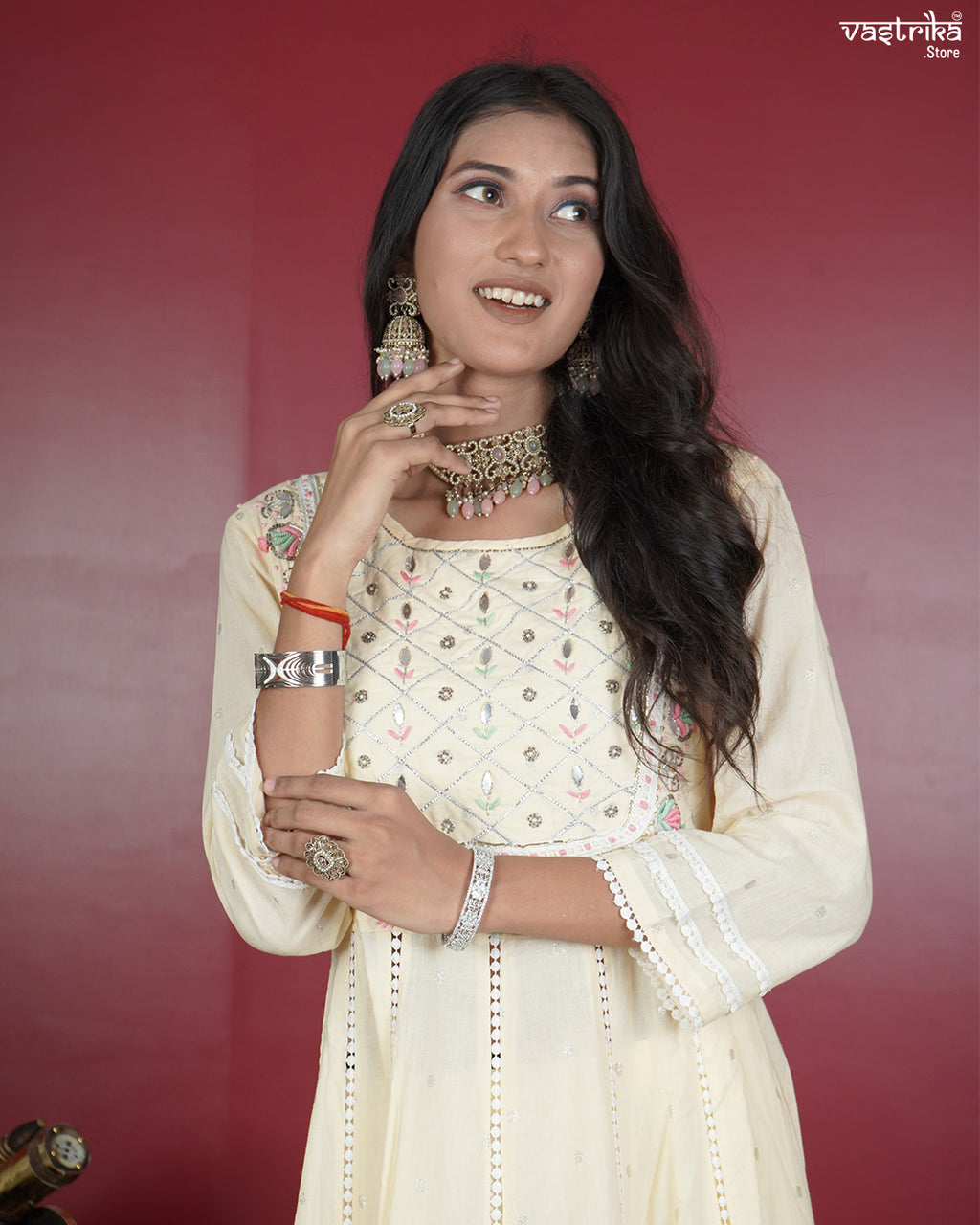 Cotton Frock Set with Jari & Resham Detailing