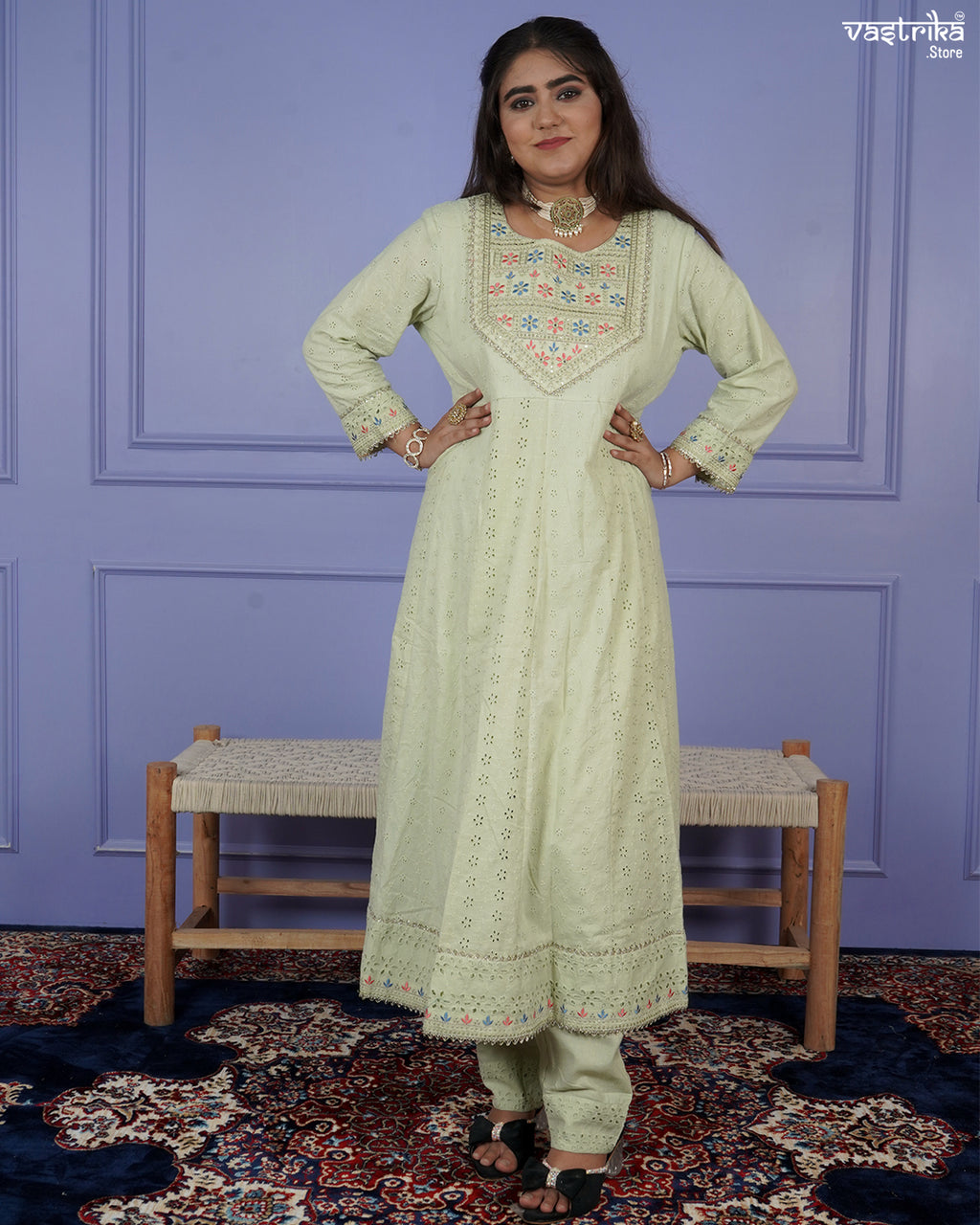 Chikankari Frock-Style Kurti Set
