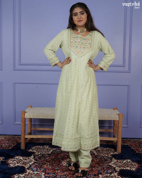 Chikankari Frock-Style Kurti Set