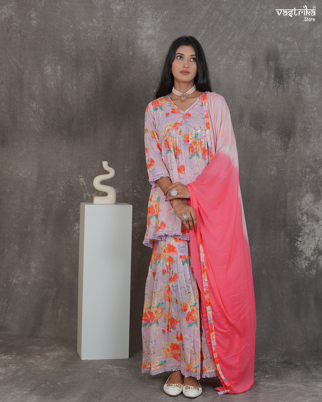 Alia-Cut Kurti & Printed Sharara Set