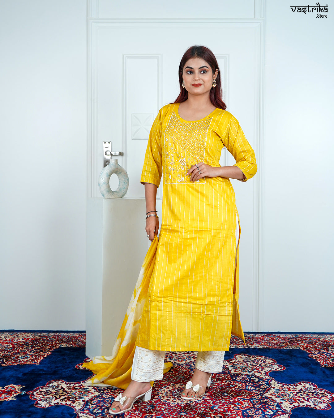 Yellow Chanderi Silk Kurti Set